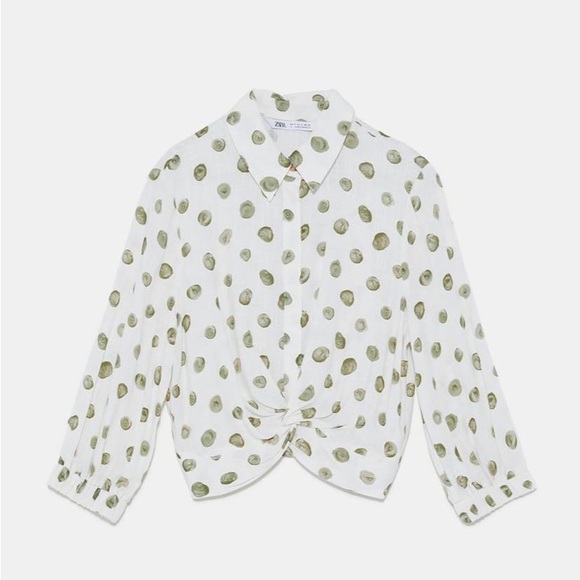 ZARA POLKA DOT PRINT SHIRT WITH FEONT KNOT SIZE S - Picture 8 of 11